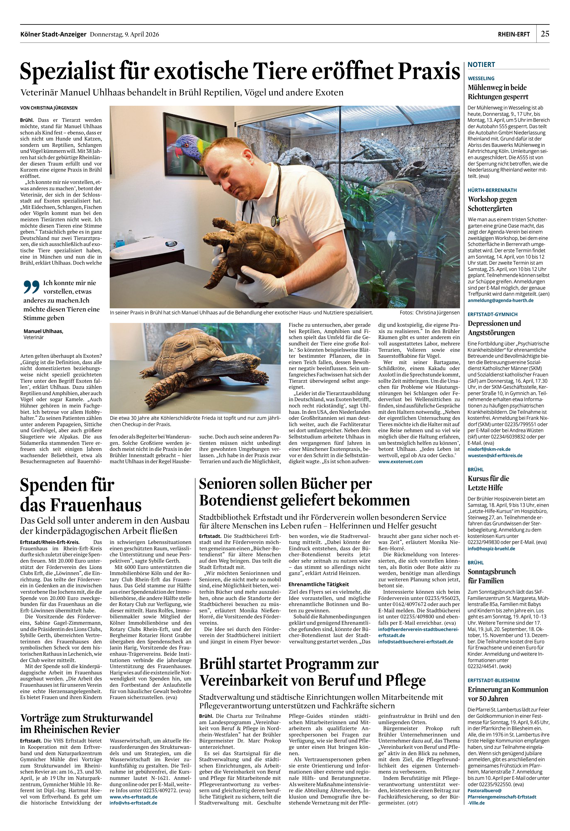 Zeitungsartikel im Kölner Stadt-Anzeiger über ExotenVet